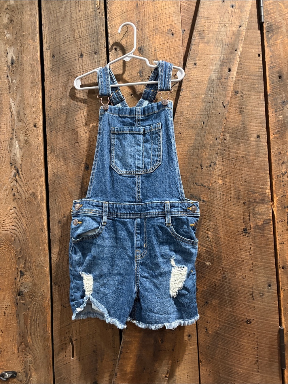 Cato Blue Distressed Denim Shortall Romper